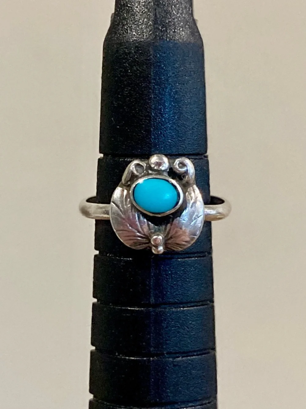 Super Tiny Silver Tone Ring with Turquoise Colored Center • Size 2.25